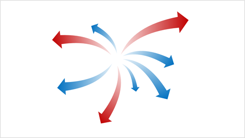 파워포인트 스마트 아트를 활용한 화살표 만들기 : 가운데서 퍼져나가는 화살표